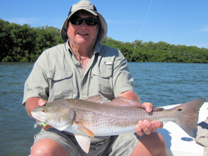 Bill Beauchamp, from Bradenton, FL, caught and released a slam, which included a 24", 5-pound trout and a 27" red, on a CAL jig with a shad tail while fishing Sarasota Bay with Capt. Rick Grassett. 